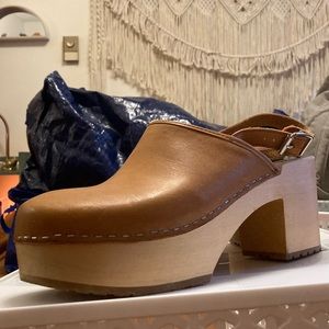 Swedish Hasbeens platform mules leather wood clog size EU40